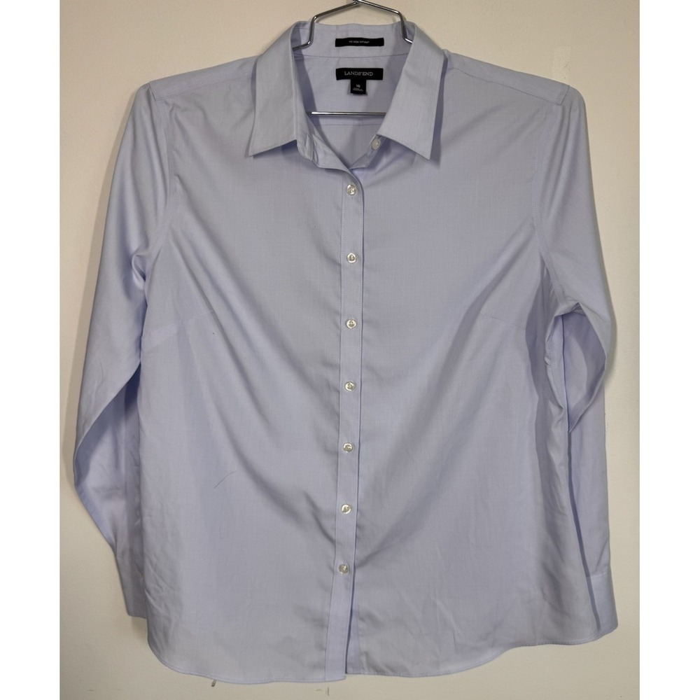 Lands' End No Iron Supima Cotton Blue Long Sleeve Button Up Shirt Womens 16 Work